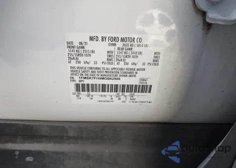 2021 Ford Explorer Limited z USA, uszkodzony, nr VIN 1FMSK7FH9MGB62906